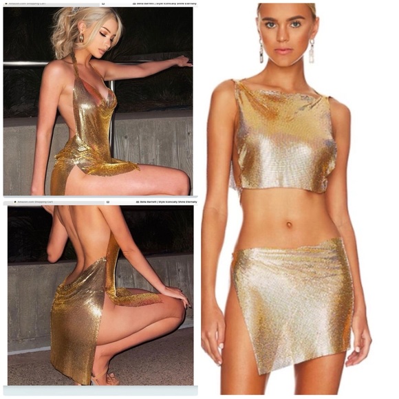 ‼️🤩WOW‼️SET 🤩8 Other Reasons Chainmail Top & Skirt Set in Gold NWOT ONE Size ALL - Picture 1 of 11